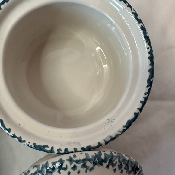 Corelle Inspired Blue Heart Stoneware Soup, Chili 2-Crocks Spongeware Vintage - Picture 13 of 13